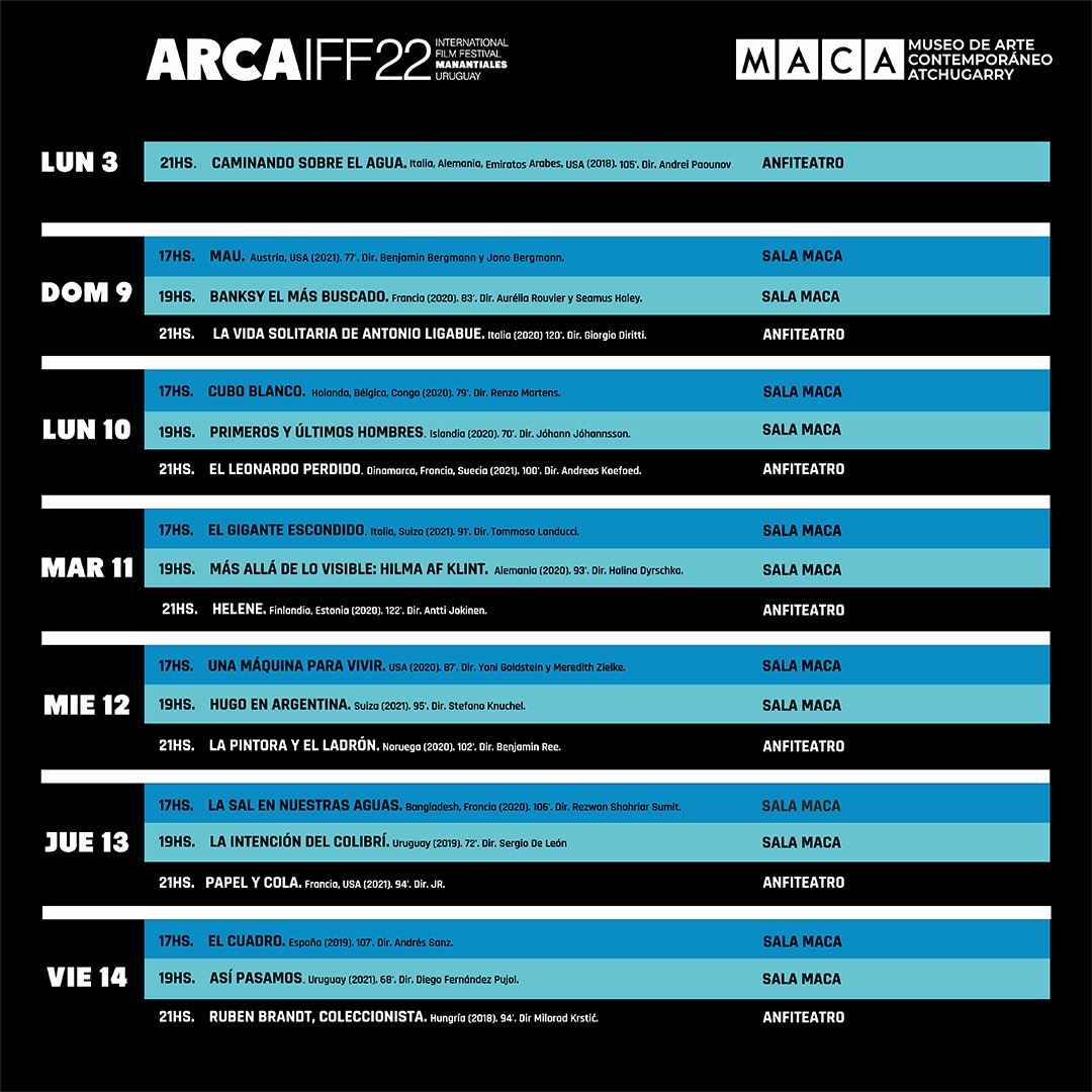 Del 9 al 14, todos los días a las 20:30 se proyectará una película en el parque de esculturas, en el anfiteatro al aire libre.