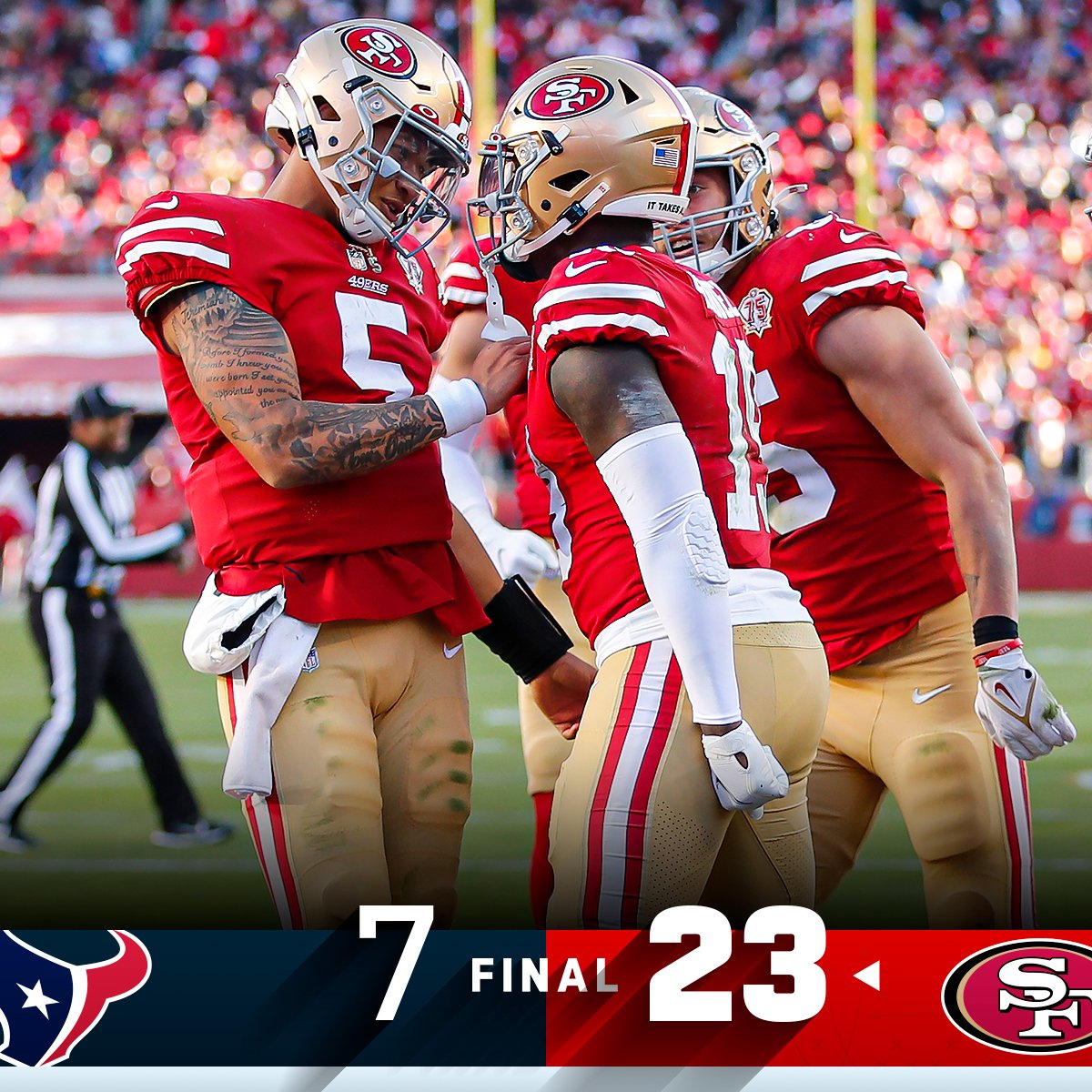 FINAL: @49ers improve to 9-7! #HOUvsSF #FTTB