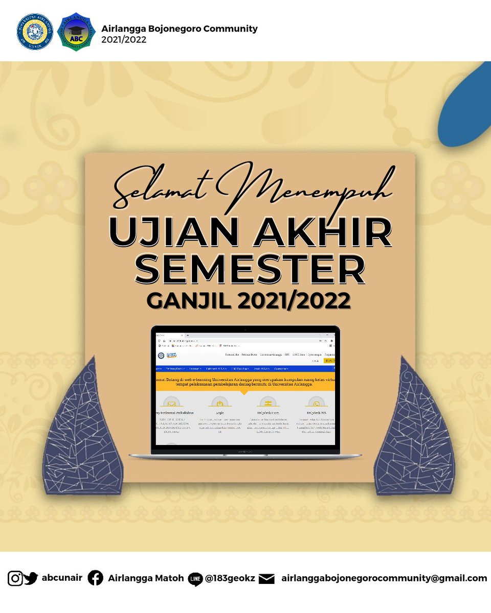 abcunair's tweet photo. Halo cah! Selamat menempuh Ujian Akhir Semester Ganjil 2021/2022.
Semoga diberikan kemudahan dan
kelancaran dalam mengerjakan ujian kali ini. Serta mendapatkan hasil yang terbaik dan Barokah.
Jangan lupa belajar dan Berdoa!
SEMANGAT YA CAHH!
#ABC2021 #BersahabatBermanfaatMatohPol https://t.co/zVYFdiIMT7