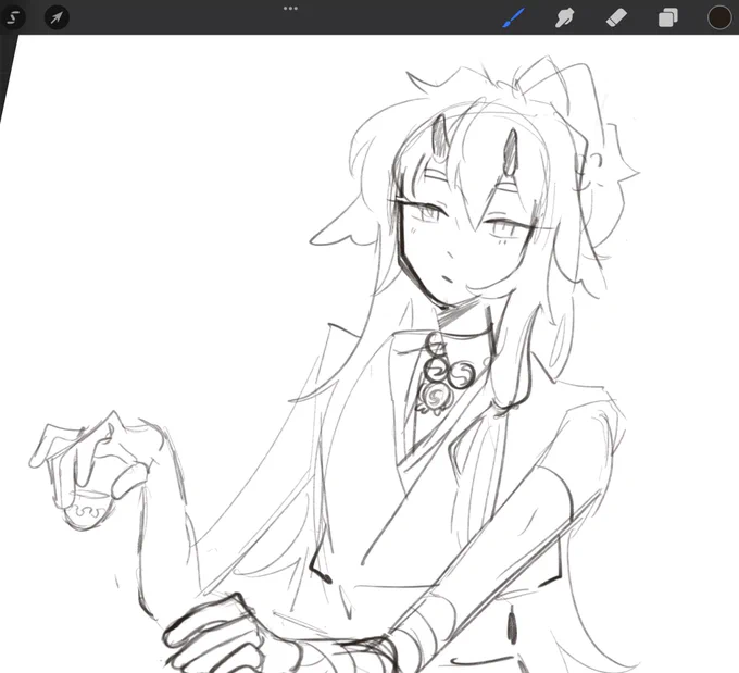 my ass got sick n barely can't move from my bed so I jus drew my genshin oc 😔 no proper art today m sorry 