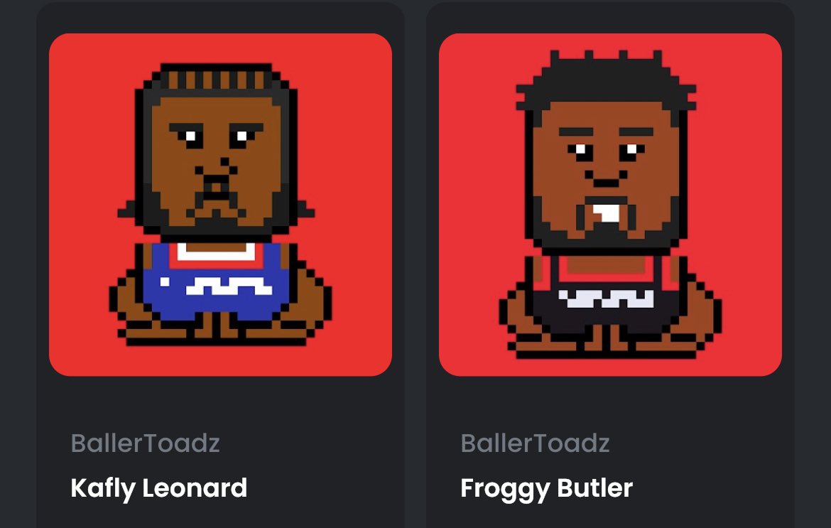 TweetsByTravis's tweet photo. My BallerToadz are about to battle for a gold token 👀… you should join the @BallerToadz discord for fun NBA trivia, toadz 2k simulations and some awesome frog puns / pixel art https://t.co/OT0ojZOrsI