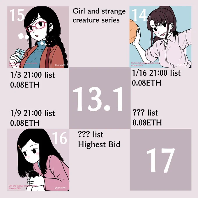 My NFT collection.
Foundation
https://t.co/B3Y5bWjtIh
Girl and strange creature(二次流通ありますリスト予定は↓)
https://t.co/STNeSW2Loj
Snap Girl Collection(準備中)
https://t.co/qW0UrfwJ6c
Yoruta Unruled Paper Collection
(イノセントガールポートレイトなど)
https://t.co/FrkkqiCWCN 
