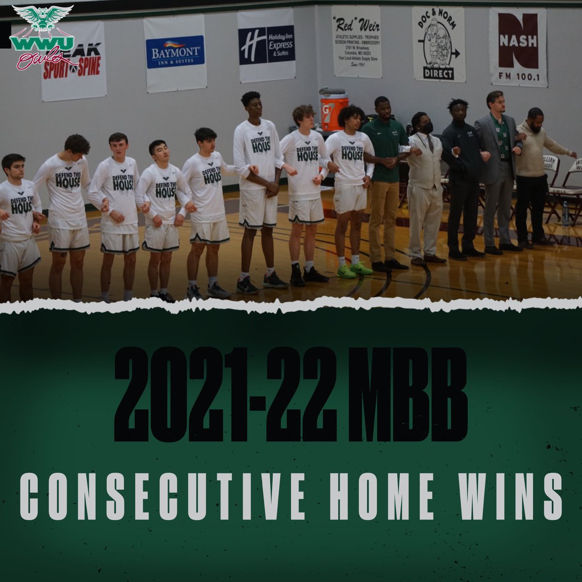 wwuowls's tweet photo. 🚨🚨 MILESTONE ALERT 🚨🚨

Men’s Basketball breaks the school record for most consecutive home wins! https://t.co/bKxfmJVwaW