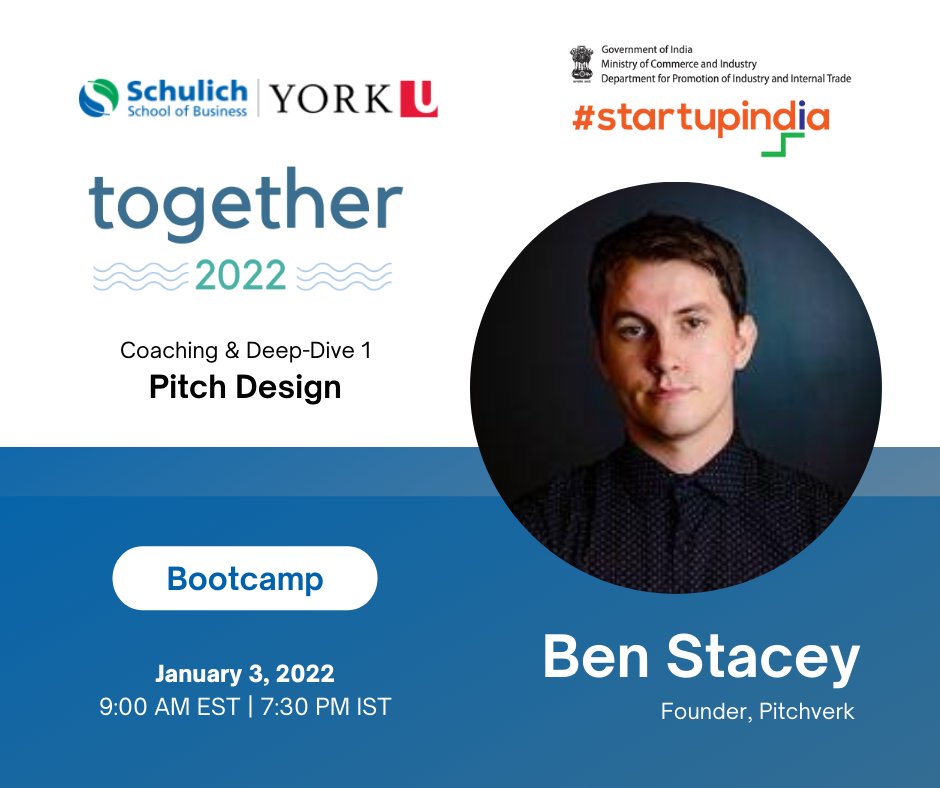 Together 2022 kicks off tomorrow (Jan 3rd; 7:30 AM EST | 6:00 PM IST). Catch the opening ceremony live on our social media channels!

The opening ceremony will be followed by the first Coaching and Deep-Dive session on 'Pitch Design' by Ben Stacey, Founder of Pitchverk.