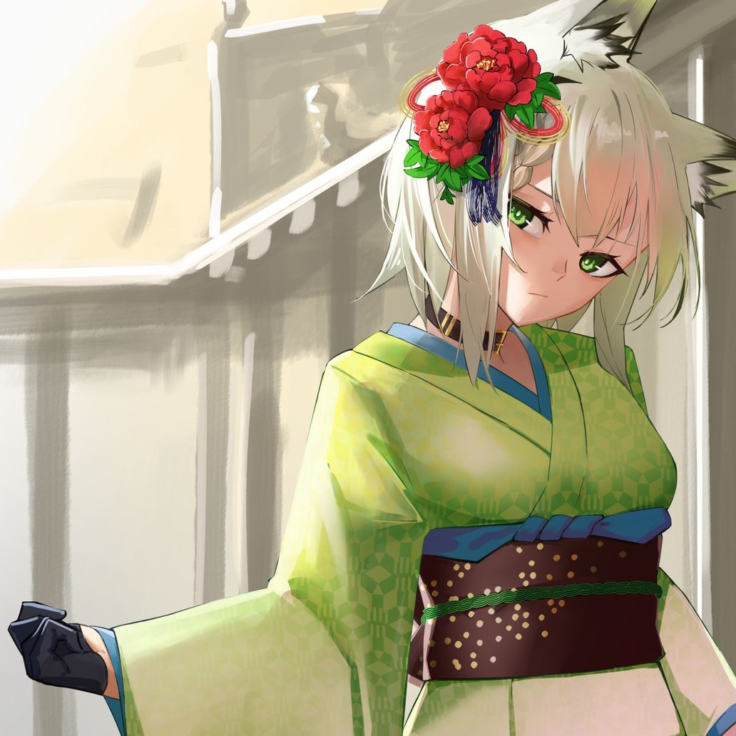 kal'tsit (arknights) 1girl flower hair flower animal ears solo kimono hair ornament  illustration images