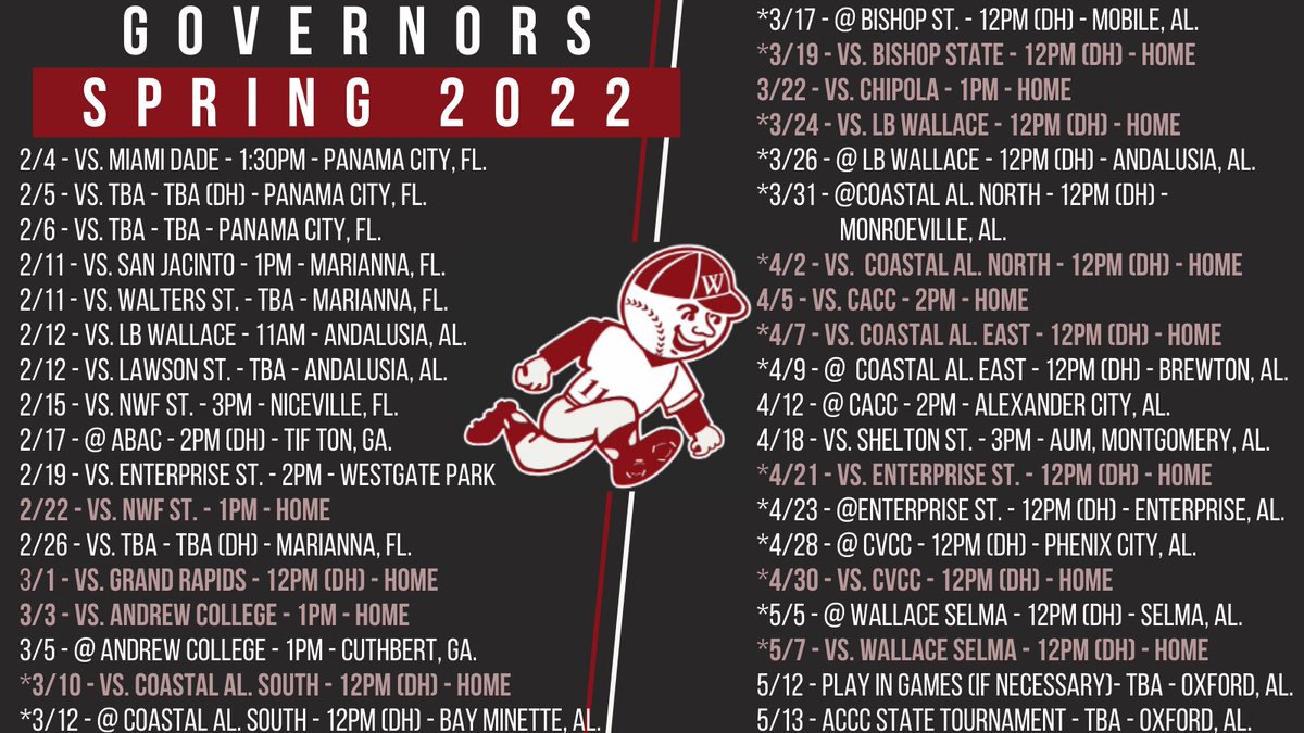 Happy New Year #Govs fans! We are ready to get things rolling this Spring!

Save the picture below so you do not miss out on any action this season!

33 Days until Opening Day!! 😎 #Govs

All times are Central Time and games are subject to change. Full schedule on our website.