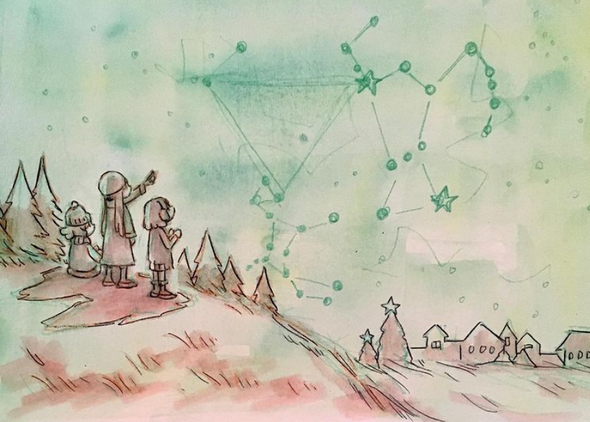Toastiewiththe's tweet photo. Not my #art Late posting these - sorry 😍😍😍
 IG mypicturebookcafe #winterconstellations I got screwed up with the first attempt 😭#illustration #illustrator #canadawestillustrators #3sisters #children #stars #wintersky #orion #nightsky https://t.co/M0tbd8Cfqp