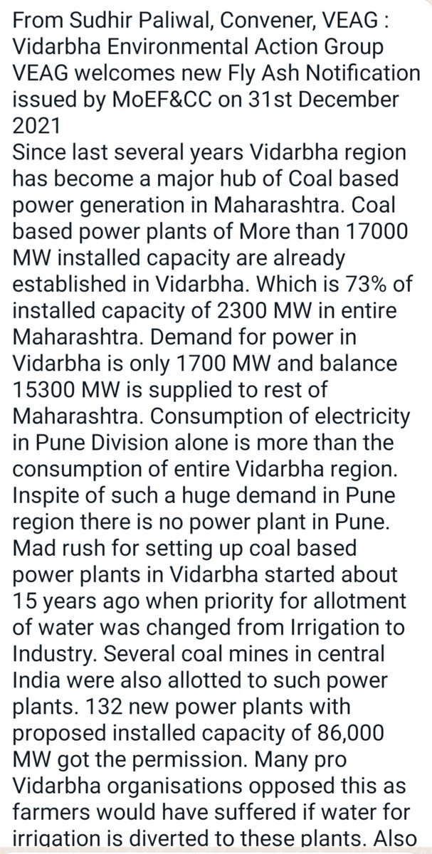 JournoMudholkar's tweet photo. The latest notification @moefcc
mandates all coal &amp; lignite-based #TPP s to utilise 100 per cent #Fly_Ash in an environment friendly manner for making construction sector products. 

#vidarbha has become a major hub of Coal based power generation in Maharashtra. 

@NitinRaut_INC https://t.co/sKkUOvQaNC