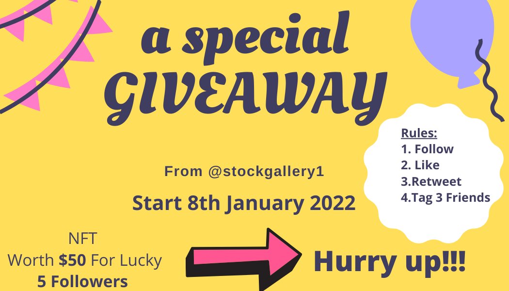 stockgallery1's tweet image. GIVEAWAY! Win RARE 1 #NFT Worth $50 for Lucky selected engaged members. Hurry up!!
Rules:
1. Follow @stockgallery1 
2. Like  
3. Retweet
4. Tag 3 Friends
#NFT #NFTCommunity #NFTCollectors