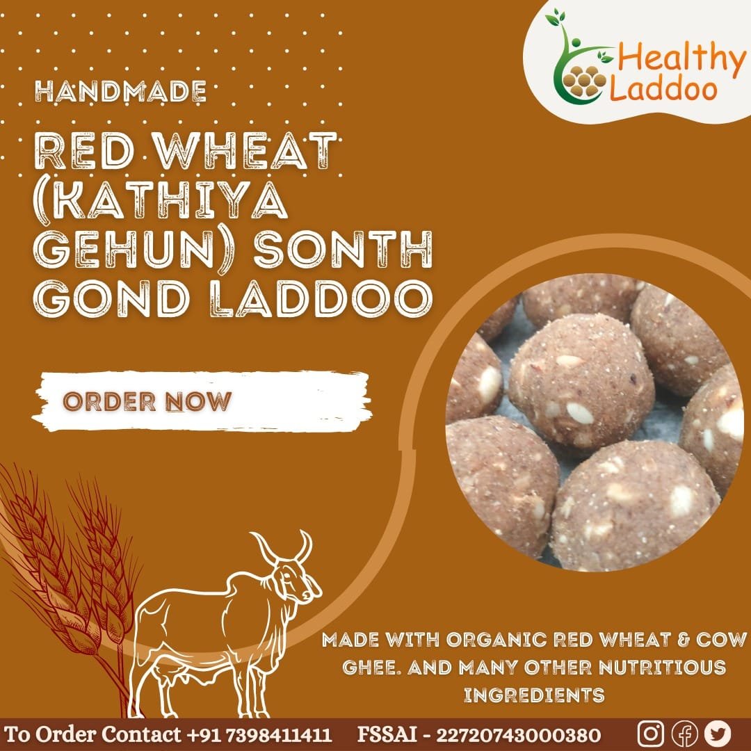 You need extra but natural source of energy to boost your immune system during winter.
Made with organically grown Red Wheat which have extra Fiber, Cow Ghee, Organic Jaggery, Dry Fruits and Dry Ginger this super tasty Laddoo is source of plenty micro nutrients.
#healthyladdoo