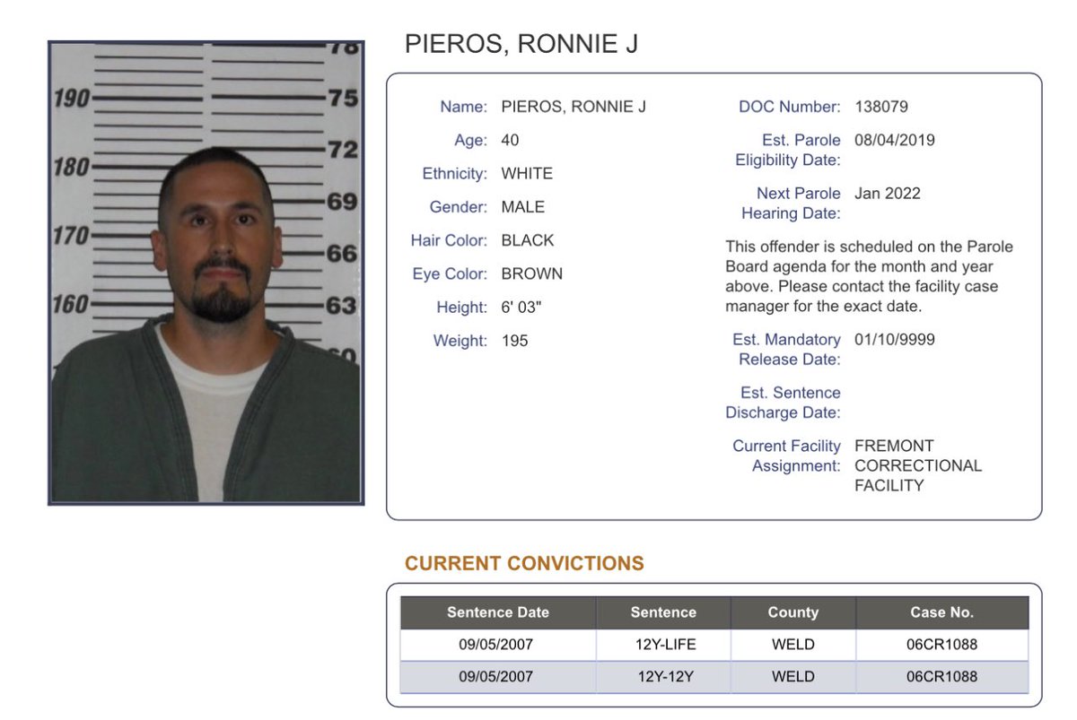 Ronnie Jim Pieros booking photo and department of corrections information