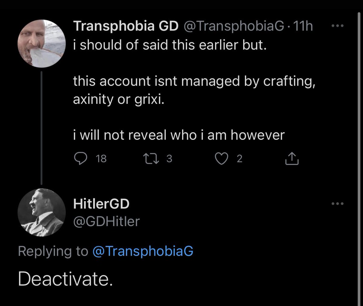 fonstant's tweet image. If hitler of all people is telling you to deactivate, then you are definitely filthy