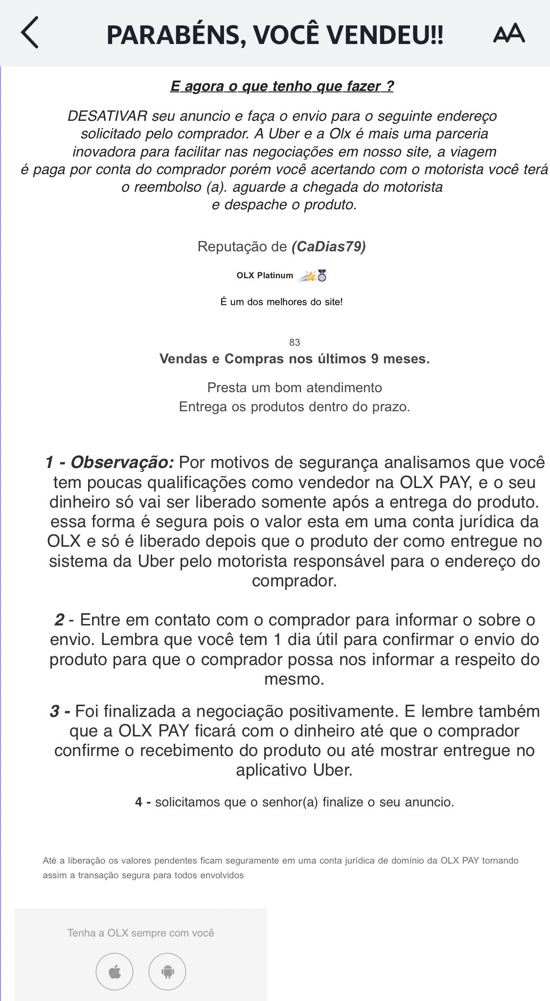 Jessica Andrade on X: anunciei o celular do @IgorKalani no meu olx pay e  não sei como mas vazou meu número lá (eu deixo oculto), os golpes cada vez  mais elaborados né