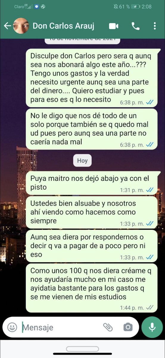 CopTrabajadores's tweet photo. El señor Araujo no responde los msjs desde el 16 de junio de 2021 y para q respondiera las pocas veces q lo hizo costo mucho el alega que no tiene dinero ni para el https://t.co/9TR1MpB4hd