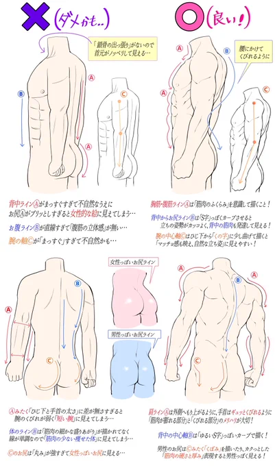 男性の肉体をデッサンするときの⭕️❌ 