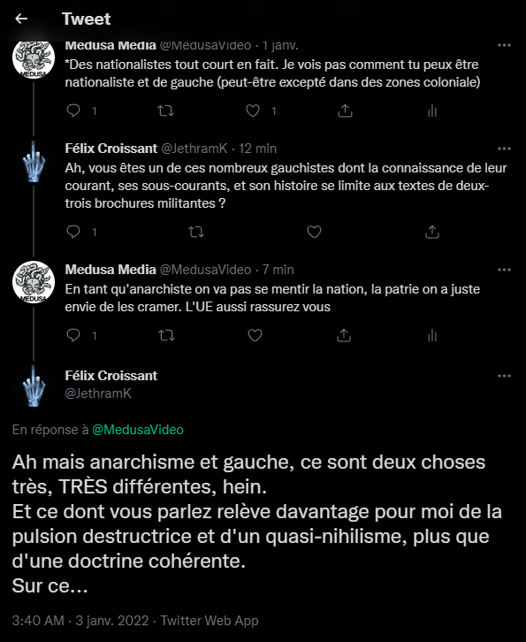 MedusaVideo's tweet photo. Nan mais déjà d'où un faf vient me dire ce qu'est la gauche, ce que doit être la gauche? Allez cassez-vous et allez manger du gravier avec des pissenlits
#FCKFAF #extremedroite https://t.co/M6rb3bXBkI