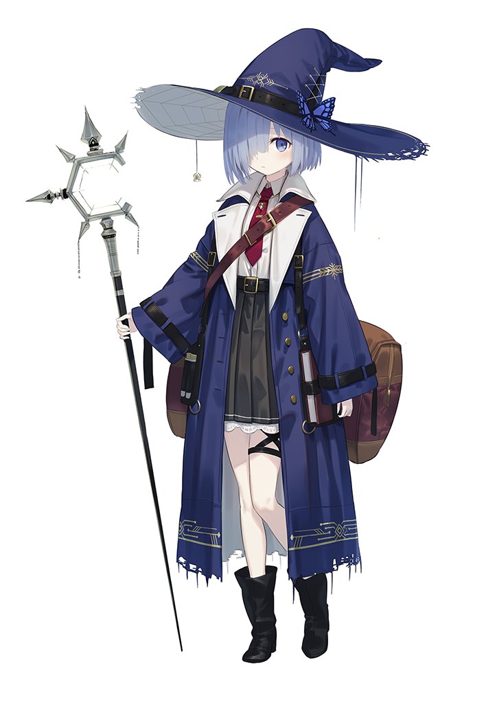 1girl solo hat witch hat holding staff hair over one eye  illustration images