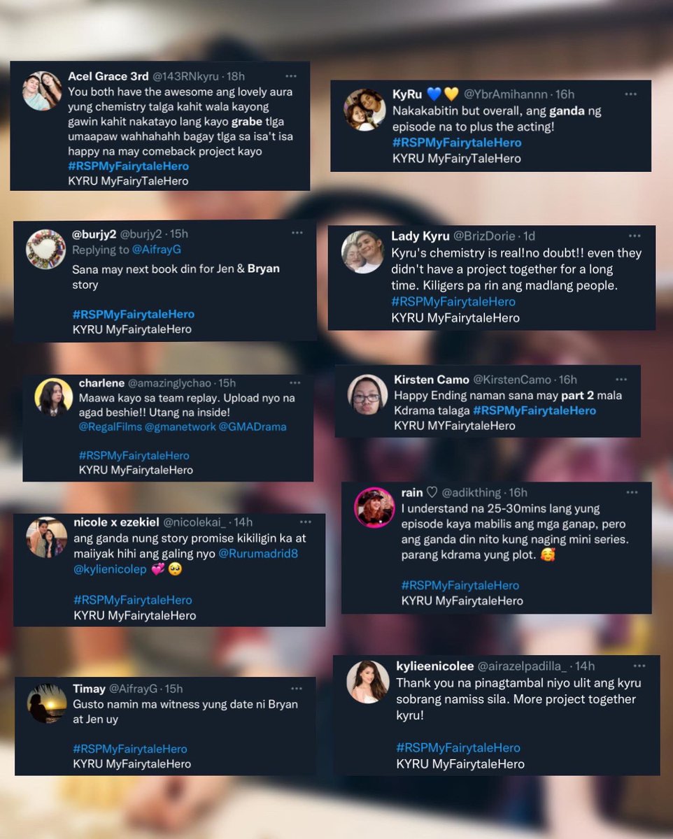 YbrAmihan2016's tweet photo. More than 12k tweets &amp; trended for hours! 🥳 Naenjoy ng lahat ang #RSPMyFairytaleHero! 🥰

Kudos to our inay &amp; itay, wala pa rin kayong kupas! @kylienicolep @rurumadrid8

Salamat beshies @gmanetwork at @RegalFilms for this episode w/ KYRU! Daming may gusto ng part 2! ❤️ https://t.co/qAbenWvJY9