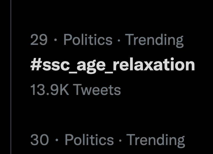 RbeJain's tweet image. #ssc_age_relaxation 
Trending at 29. Show some more strength.