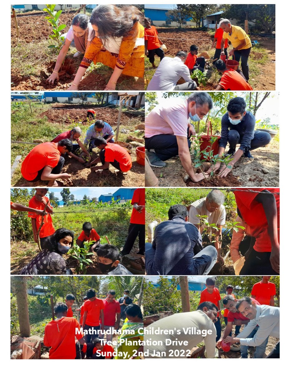 Mathrudhama's tweet photo. What a fruitful Sunday! 
Volunteers participated in tree plantation drive at @Mathrudhama Children's village. https://t.co/QAwvdfIhBs