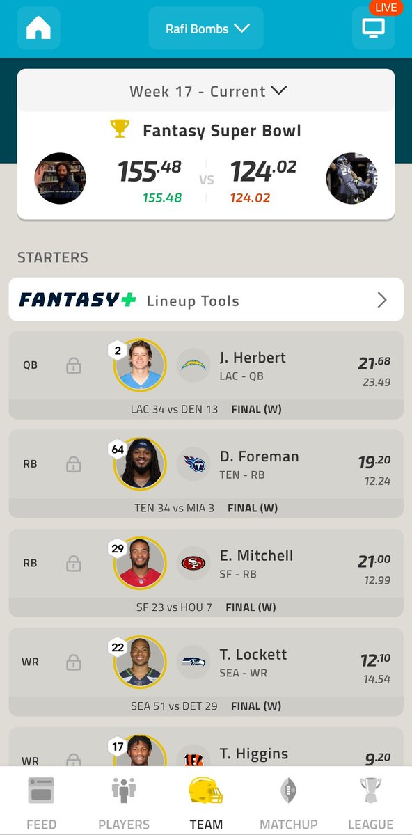 Shout out to my opponent for keeping Chase and his 55pts on the bench today. Feels good to be the king!