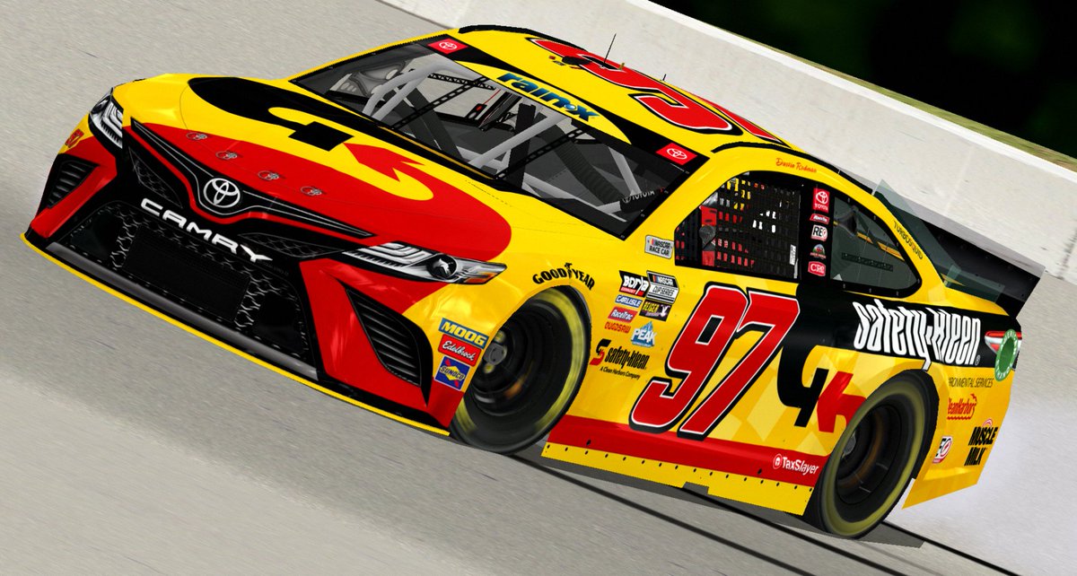 DMP_Designs's tweet photo. Unable to render at the moment but that's alright when in-game shots work. Was stuck on this for a couple days but finally wrapped it up #NASCAR #NR2003 #safetykleen #cleanharbors #toyota https://t.co/fzqaNx33Q6
