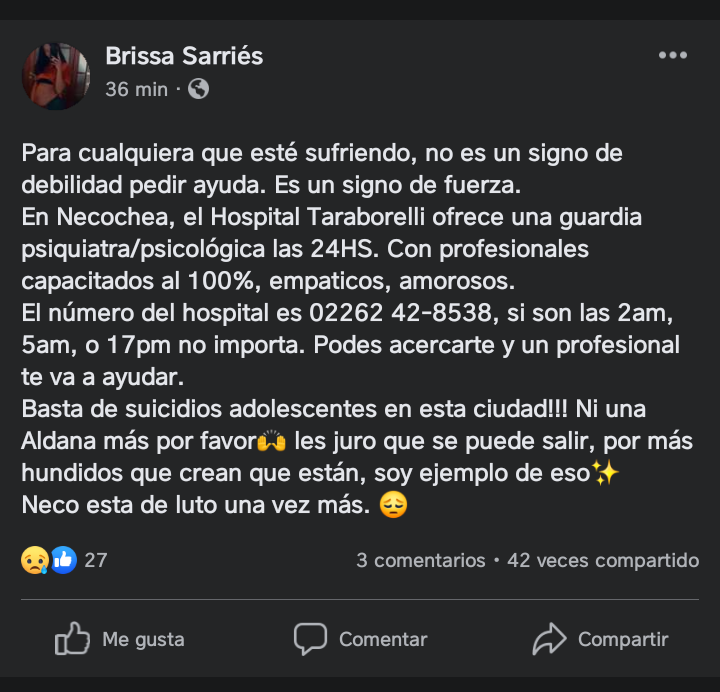 SarriesB's tweet photo. Lo voy a compartir las veces que sea necesario.
NECOCHEA CUENTA CON GUARDIA PSICOLÓGICA/PSIQUIATRA LAS 24HS. 
Basta de suicidios!!!!!!! https://t.co/LMN6QdWj8c