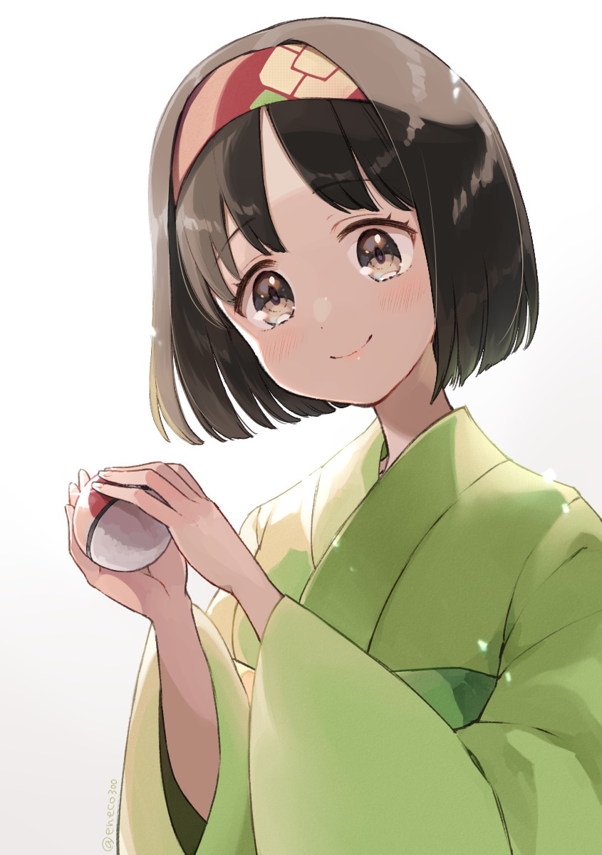 erika (pokemon) 1girl solo holding holding poke ball smile poke ball japanese clothes  illustration images