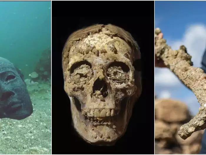 BiIndia's tweet photo. #Discovery | More wonders of the ancient world were revealed in 2021, including the mummies of #Egypt's pharaohs, sunken #Crusader treasure, and a #Roman crucifixion 

https://t.co/hZMmTDwid2 https://t.co/TdYrjFeCay