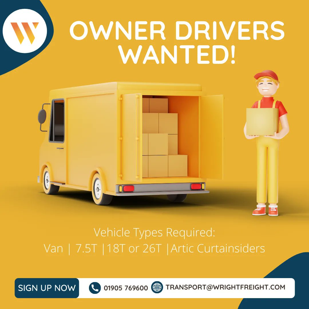 Wright Freight (@wrightfreight) on Twitter photo OWNER DRIVERS WANTED
Accept the Job + Complete the Job + Supply us with invoice and Proof of Delivery = Paid in Full on time on the 6th of each month every time without fail
Call 01905 769600 or email transport@wrightfreight.com to get set up
#Transport #Backloads #WrightFreight OWNER DRIVERS WANTED
Accept the Job + Complete the Job + Supply us with invoice and Proof of Delivery = Paid in Full on time on the 6th of each month every time without fail
Call 01905 769600 or email transport@wrightfreight.com to get set up
#Transport #Backloads #WrightFreight