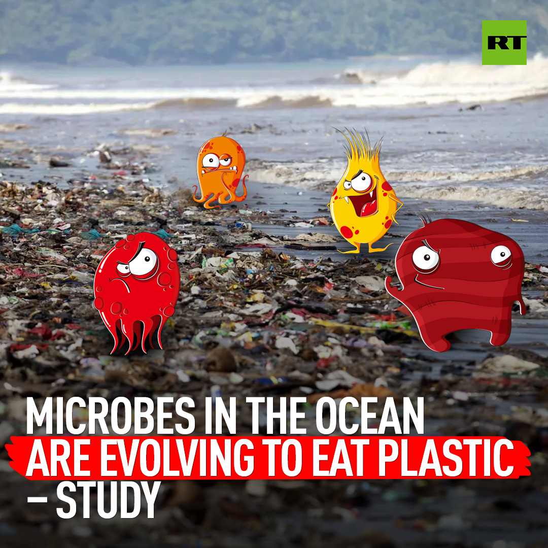 RT_com's tweet photo. A ground-breaking study of over 200 million genes from DNA samples found in the environment has found that over 30,000 enzymes have evolved to eat plastic https://t.co/5xdQnajwmC