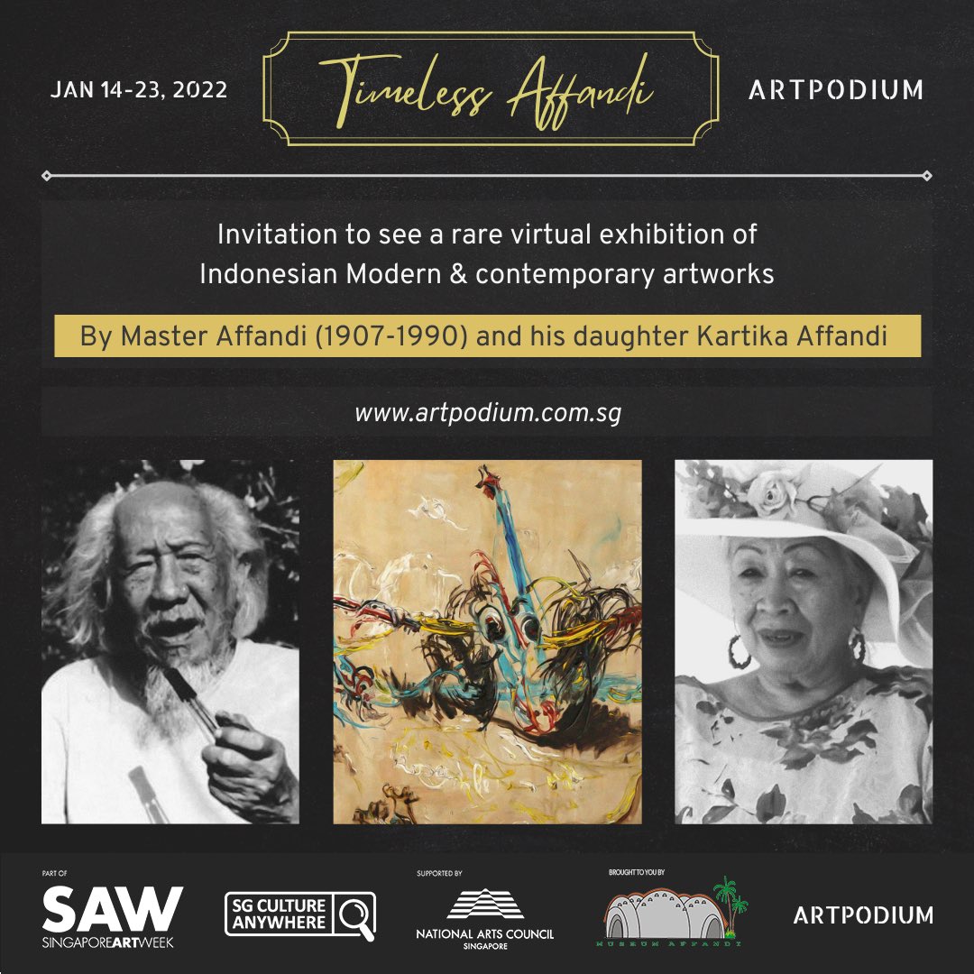 PodiumArt's tweet photo. We are happy to invite you to our virtual exhibition Timeless Affandi ⏳ as part of #SGArtWeek 2022.
Artworks come from The Affandi Museum and are now on sale!
#ArtExhibition #Affandi #KartikaAffandi https://t.co/ir3y38gno8