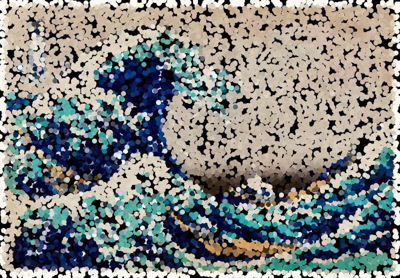 InjaLab's tweet photo. Day 1 of #GENUARY2022 - "Draw 10,000 of something."

The algorithm chooses 10,000 pixels at random, and draws a 10 pixel circle with the pixel's color. 

#genuary #p5js #generativeart #creativecodeart #codeart #creativecoding #processing #generative #p5js #processing3 https://t.co/HzUnAvu1CJ