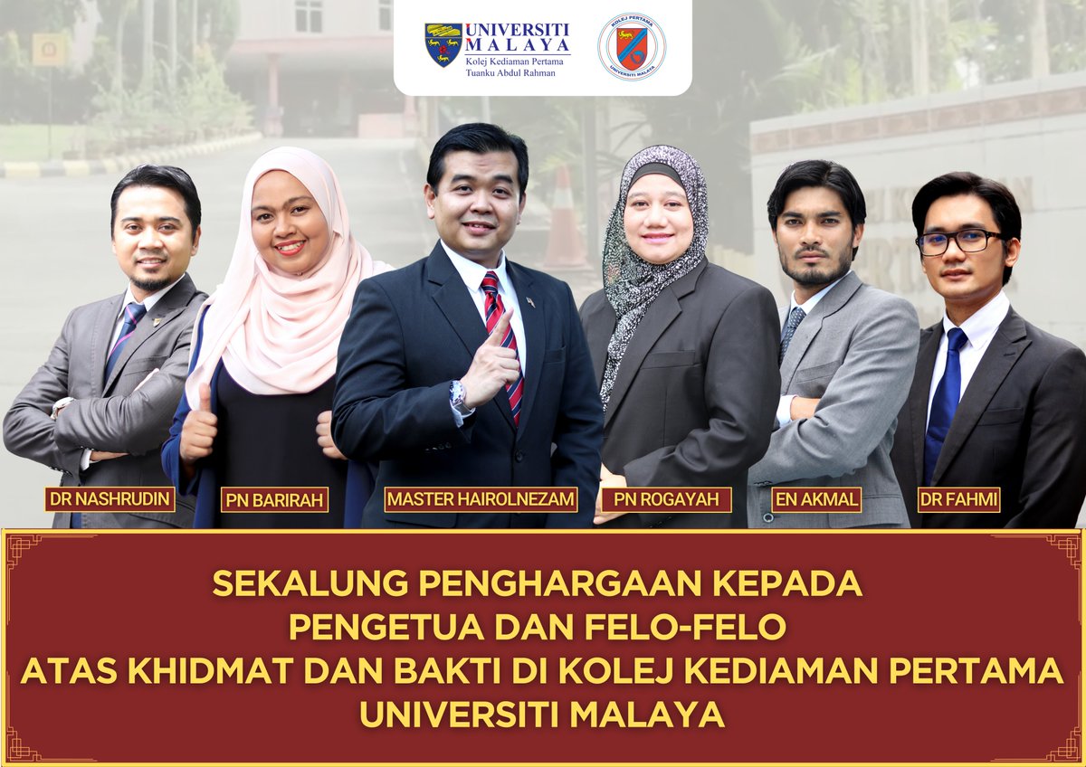 ASTAR_UM's tweet photo. Kami di Kolej Kediaman Pertama ingin mengucapkan ribuan terima kasih di atas segala khidmat dan ilmu yang telah dicurahkan sepanjang tempoh berkhidmat. Segala nasihat dan kata kata kalian akan kami ingat dan amalkan.

#AstarWeLead
#PertamaSelamanya https://t.co/huxhLB3tVI