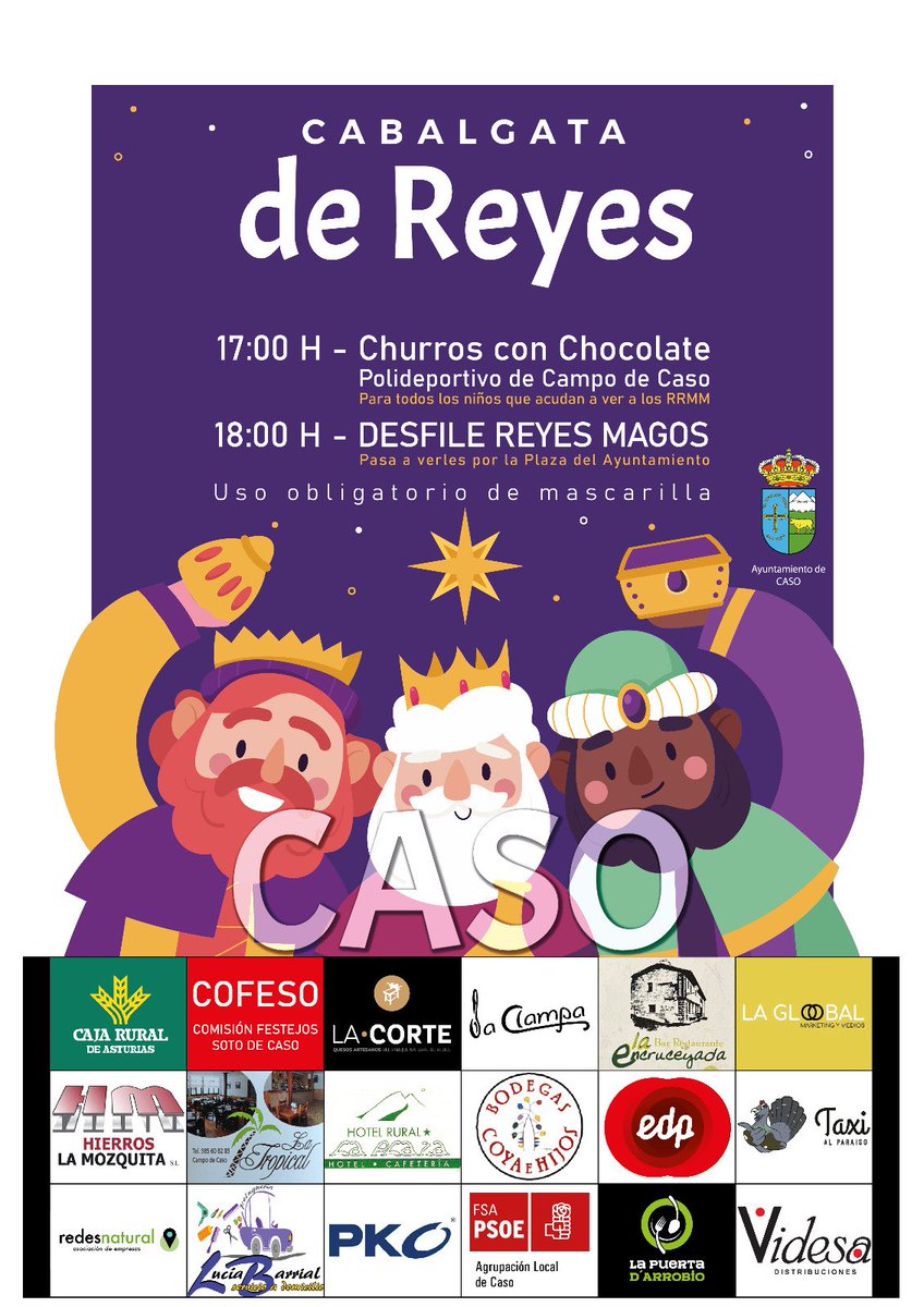 CasoRedes's tweet photo. #Cabalgatadereyes🐫🐫🐫🌠 ¡Ya se acercan a nuestro Concejo!
¡CON PRUDENCIA😷 DEJEMOS QUE LOS NIÑOS Y NIÑAS SE LLENEN DE ILUSIÓN!
🗓️5 de enero
⌚️17;00 H
📌 #CampoDeCaso, #Asturias 
😷 ¡OBLIGATORIO! https://t.co/VC5S4t9G9H