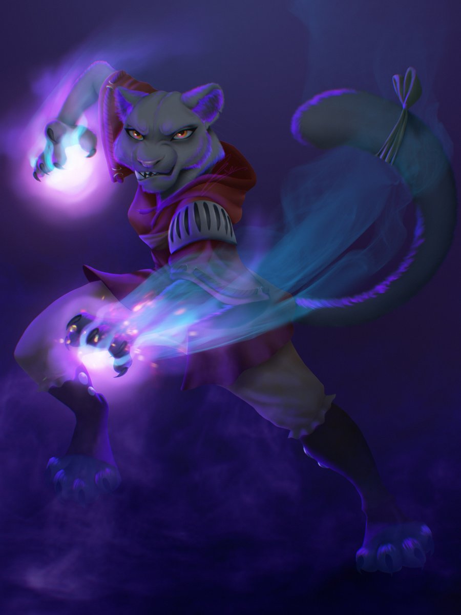 KellyStockinger's tweet photo. First commission of 2022 ! Thank you so much Lee Perry H. for commissionning me, this was very pleasant to create ! 
sketch done on #procreate , coloring + rendering done on #photoshop 
#art #furryart #spellcaster #panther #neonfur #neon #commissionsopen #anthro #rendering #color https://t.co/g1f6vDExaI