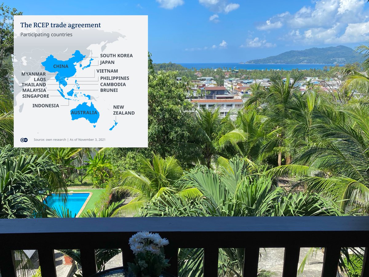 Currently in Thailand 🇹🇭 watching this part of the world take tentative yet purposeful steps to come together economically, quietly sidelining the still powerful but mighty clueless USA🇺🇸 #FreeTrade #TradeBloc #TradePact (Photo from my balcony, #RCEP infographic <a href="/DeutscheWelle/">DW Deutsche Welle</a>)