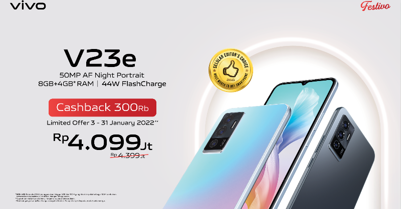 vivo_indonesia's tweet photo. Dapatkan LIMITED OFFER CASHBACK 300RB untuk pembelian #vivoV23e supaya kamu bisa #InspireEveryPortrait di tahun yang baru ini!
Buruan biar kamu gak ketinggalan promo spesial untuk miliki Most Worth to Buy Smartphone!
