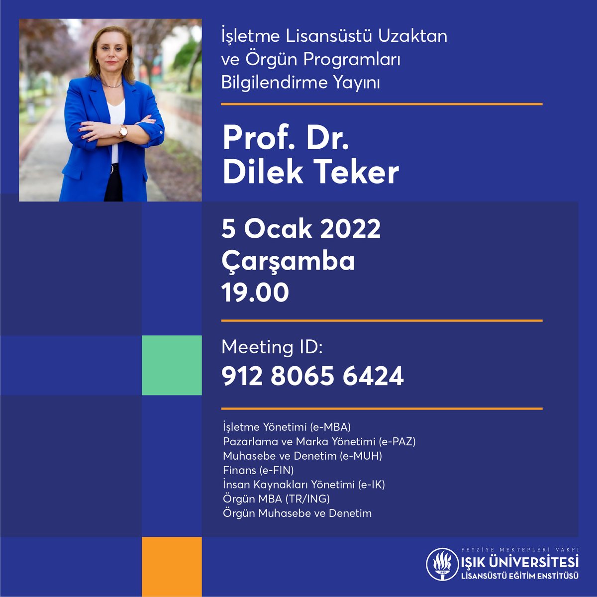 Yeni yılda kendiniz için yapacağınız en iyi şey ne olabilir? Kendinizi geliştirmek ve kariyerinizde öne çıkmak için yüksek lisans yapmak istiyorsanız İşletme programlarımızın tanıtımını kaçırmayın. Son başvuru tarihi 18 Şubat. Erken kayıt indirimi için son gün ise 15 Ocak.