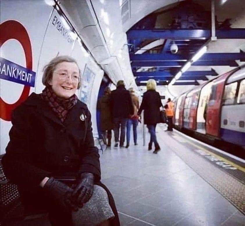 This is Margaret McCollum, she visits the Embankment underground station everyday to hear and remember her late husband, Oswald who recorded the "Mind the Gap" announcement in 1950.