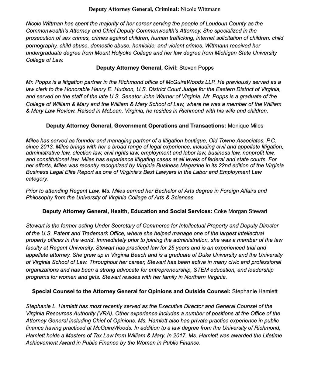 JasonMiyaresVA's tweet photo. Today, I'm excited to announce my Chief Deputy, Deputy Attorneys General, and Senior Staff. 

@ChuckSlemp is a brilliant lawyer, dedicated public servant &amp; I couldn't be more grateful he has accepted the position of Chief Deputy. He will be a strong asset to our team. https://t.co/gU6U5NMwM8