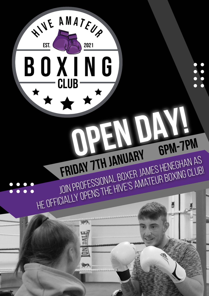 After a long process we are so pleased to announce that The Hive has been affiliated as an official boxing club🥳
On Fri 7th Jan we will be welcoming professional boxer <a href="/jamesheneghan12/">James Heneghan</a> back to The Hive to officially open the Hive Amateur Boxing Club🥊 #hiveabc #amateurboxingclub