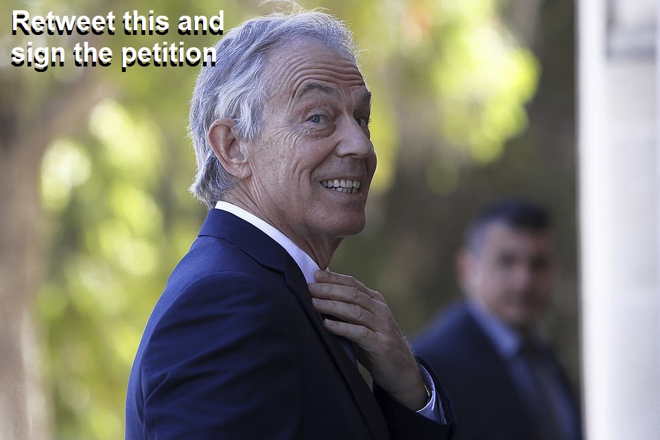 LadyRebecca_1's tweet image. There's now 354k signatures for Tony Blair to have his knighthood rescinded. Next aim is 500k 👊

'Thanks to your support petition has chance at winning! We only need 146k more signatures to reach next goal - can you help?'

Please retweet this &amp;amp; sign👍

cutt.ly/qUGrpBd
