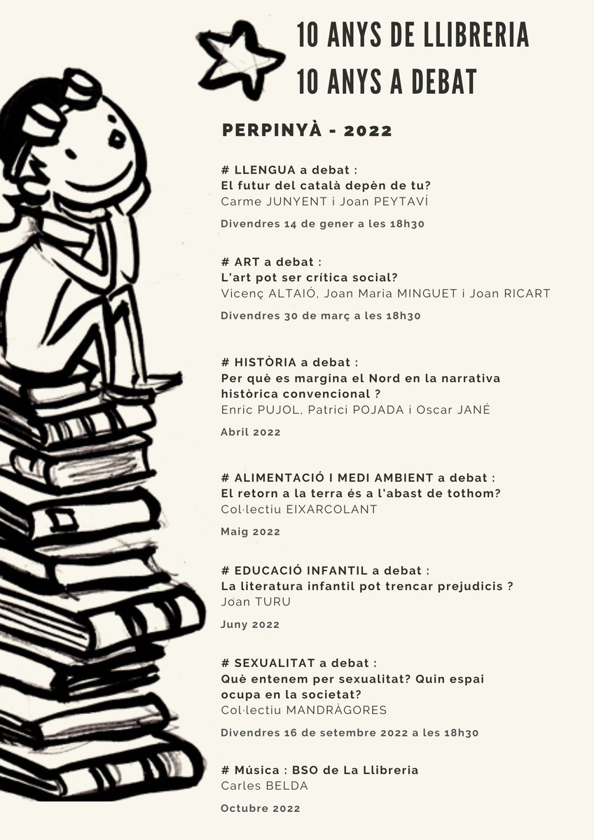 LlibreriaPerpi's tweet photo. 10 anys de llibreria, 10 anys a debat !
Començarem el 14 de gener amb @CarmeJunyent i Joan Peytaví.
Molt bon any 2022, i sobretot, llegiu, llegiu i llegiu ! https://t.co/xz8ImVmHvI