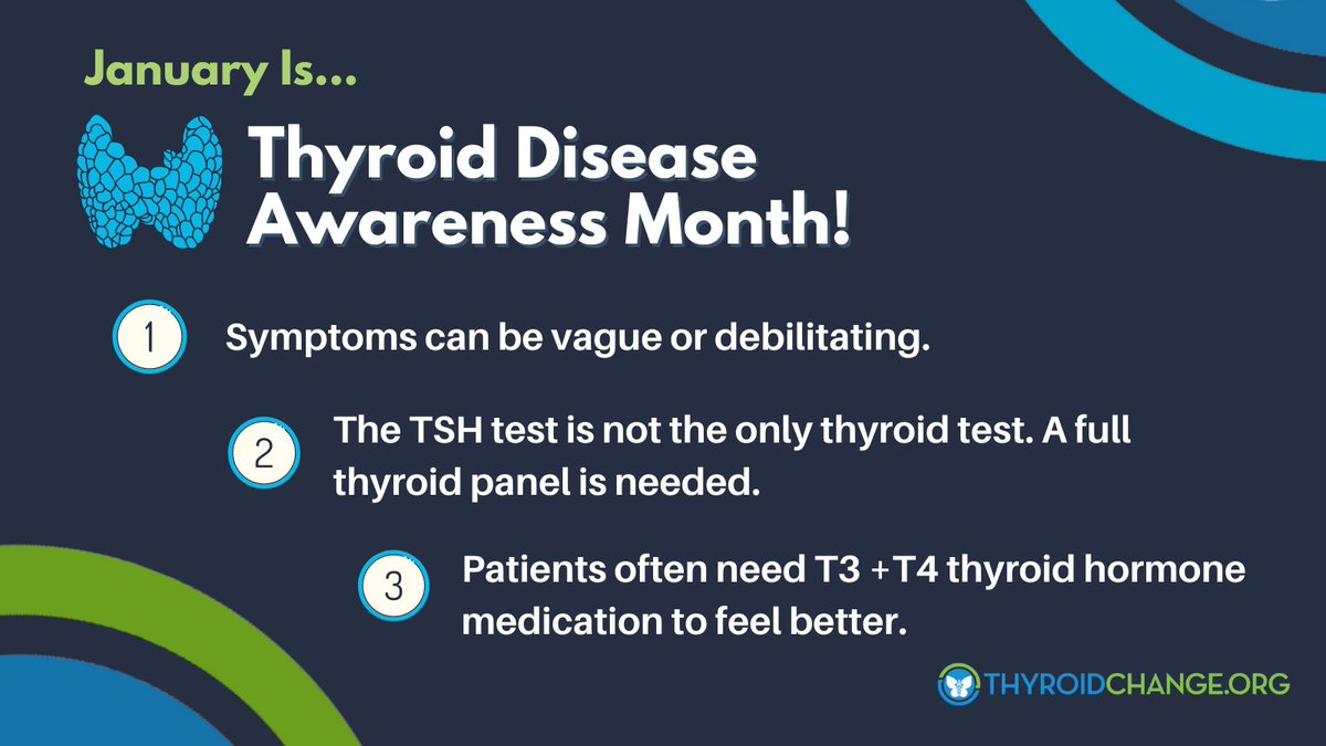 January is Thyroid Disease Awareness Month! More important and shareable tips and points will be published all month. Go to ThyroidChange.org for more information on these points! #thyroidchange #thyroiddiseaseawareness #thyroiddiseaseawarenessmonth #thyroid