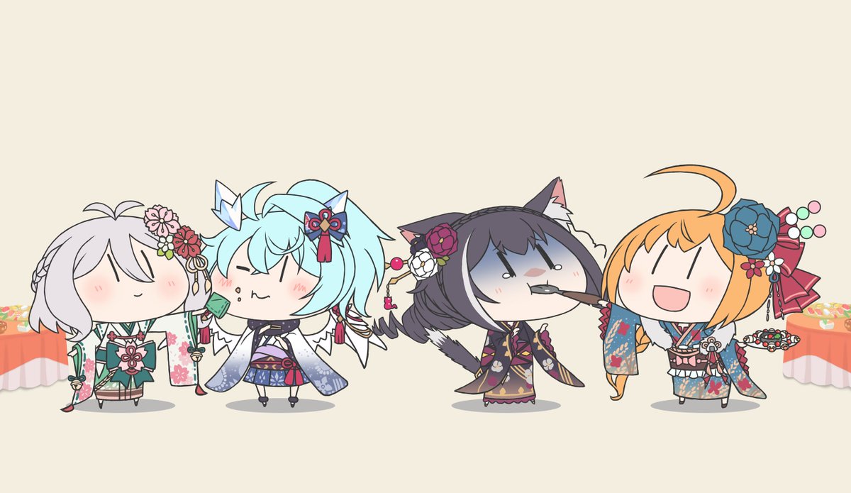 karyl (princess connect!) ,kokkoro (princess connect!) ,pecorine (princess connect!) multiple girls kimono japanese clothes cat girl animal ears chibi cat ears  illustration images