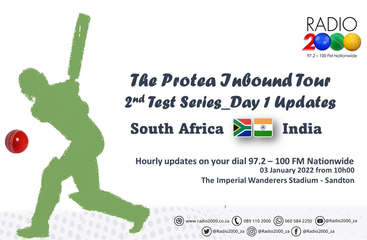 Radio2000_ZA's tweet photo. Protea Inbound tour | #SecondTestSeries #SAvsIND #1stsession
India -Batting
SA - Bowling
Hourly updates on
@Radio2000_ZA
97.2-100FM Nationwide https://t.co/QhHvHeYp0c
