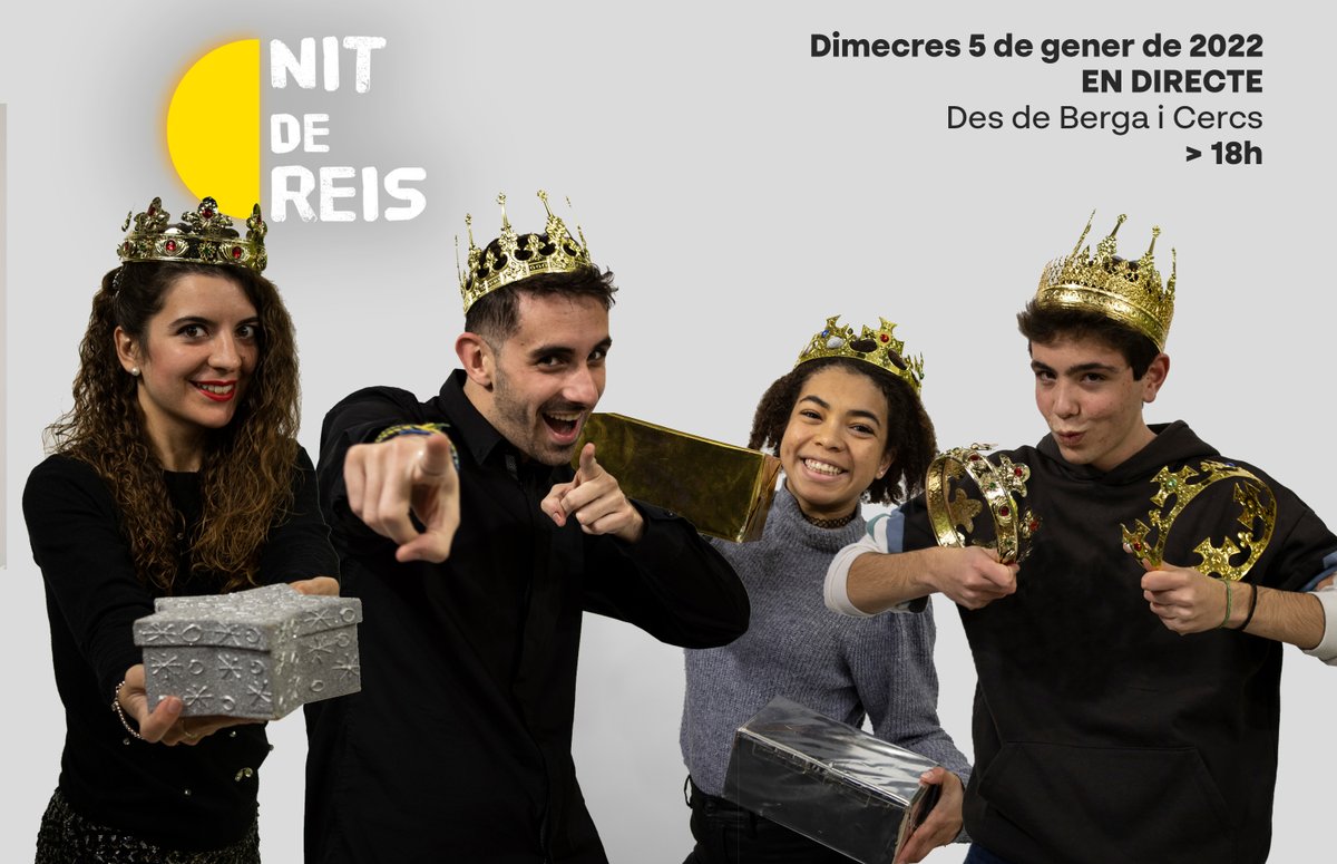 tvbergueda's tweet photo. 🎁 NIT DE REIS ✨

🥰 Aquestes són les quatre cares que ens acompanyaran la nit més màgica de l'any!

🔴 #ENDIRECTE, 📍 des de #Berga i #Cercs a partir de les 18h de la tarda. Amb les cavalcades i els Parlaments des de St. Pere.

🌟 Viu la nit de Reis a #tvberguedà. https://t.co/J3sSwat2oV