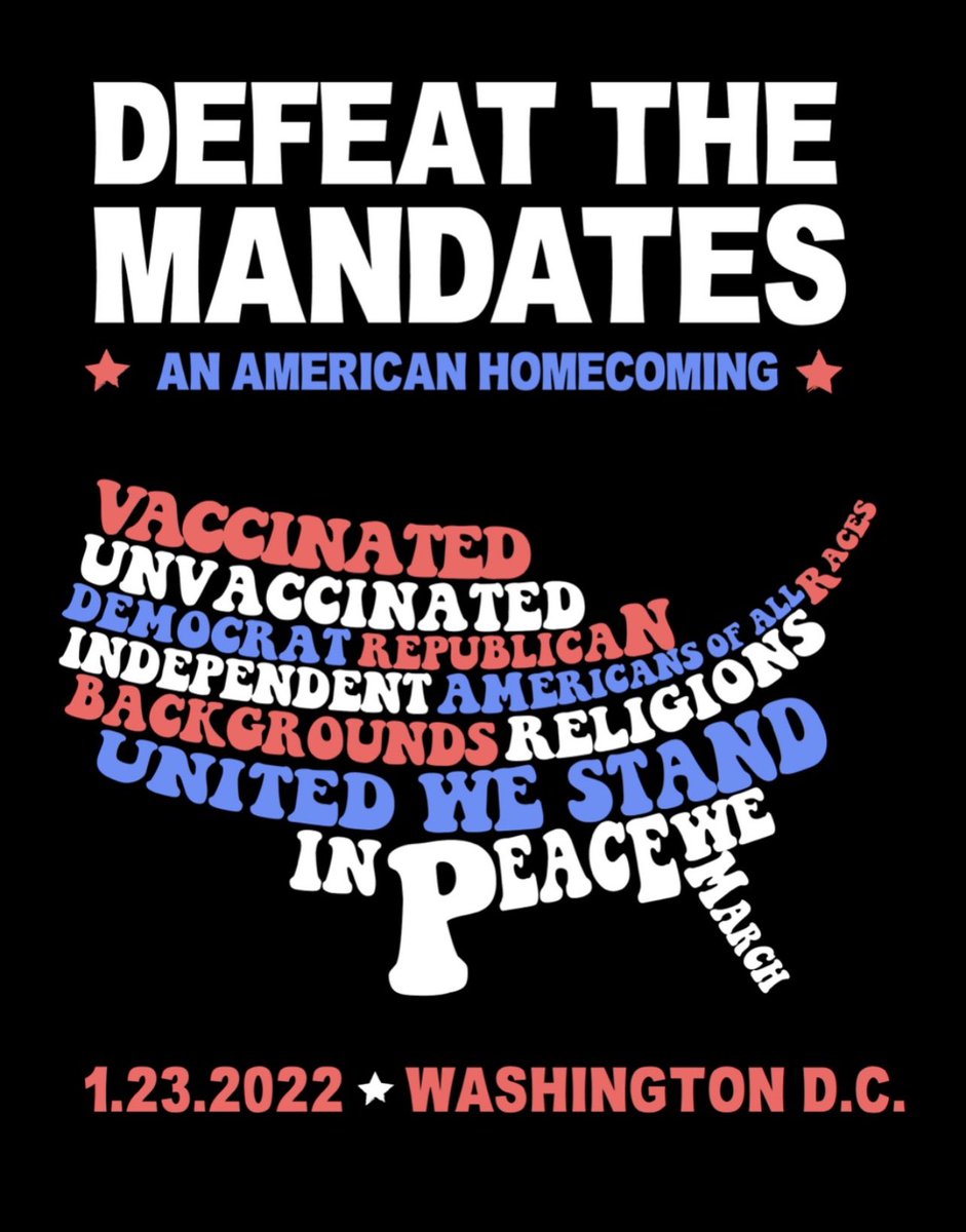 dchomecoming's tweet image. Vaccinated, Unvaccinated,
Democrat, Republican, Independent.
Americans of all Races, Backgrounds, Religions...United We Stand, In Peace We March. 

DefeatTheMandatesDC.com