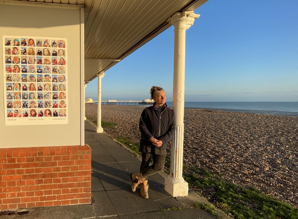 adurandworthing's tweet image. A new creative art exhibition highlighting cold-water swimming and wellbeing has opened at West Buildings Shelter in #Worthing.

Entitled “Immersed 2021”, the collection of enlarged 80cm square prints have been created by #Sussex-based artist Katie Sollohub.